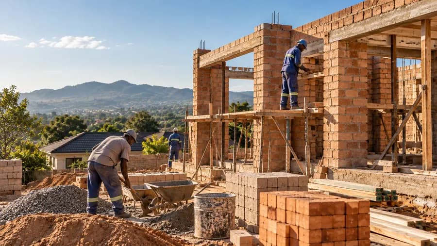 Illustrative photograph of masonry work at a building site